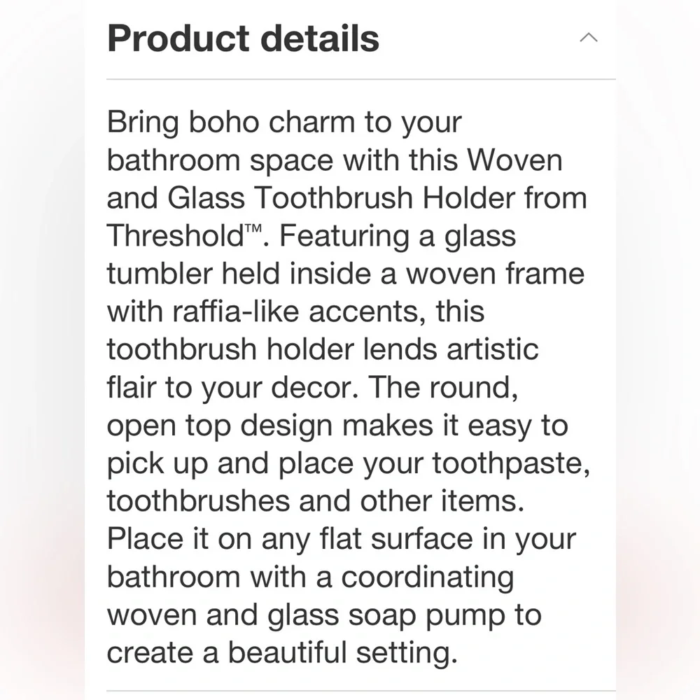 THRESHOLD NWT woven and glass toothbrush holder